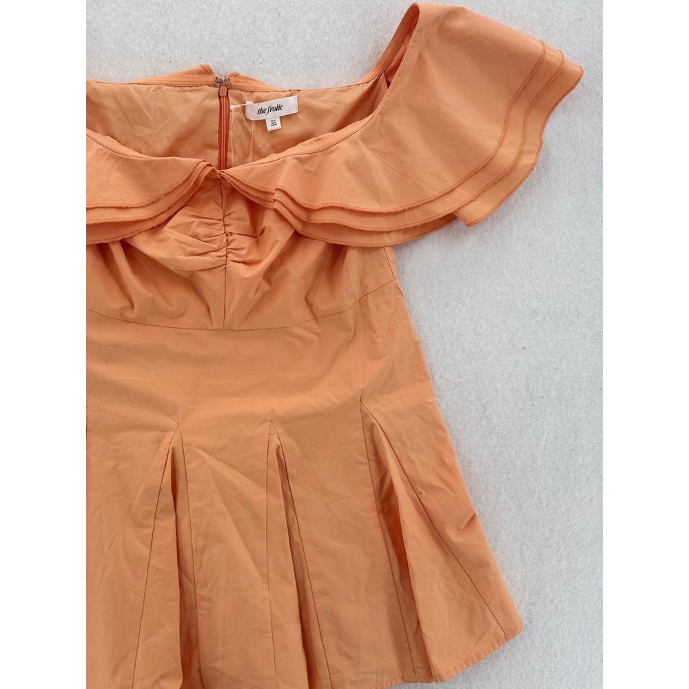NWT The Frolic - Asteria Dress Ruffle Off Shoulder Pleated - Apricot - M - Women